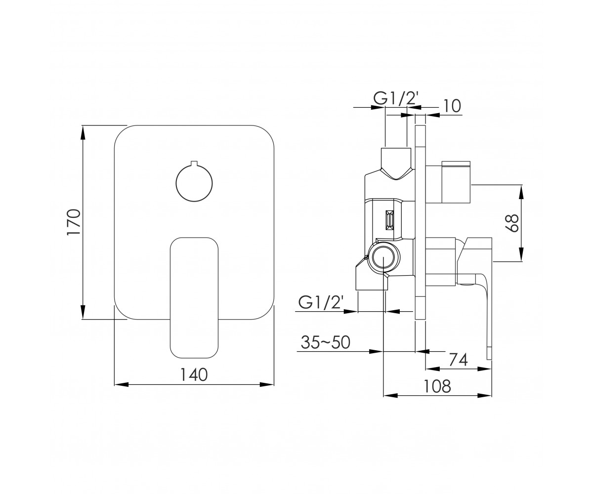 Смеситель скрытого монтажа  BILOVEC F04600901SQ:Чертеж 