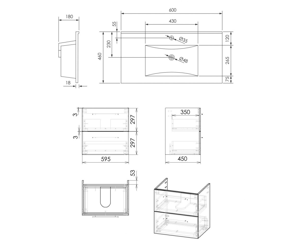 Тумба  VALTICE F3202W:Чертеж 