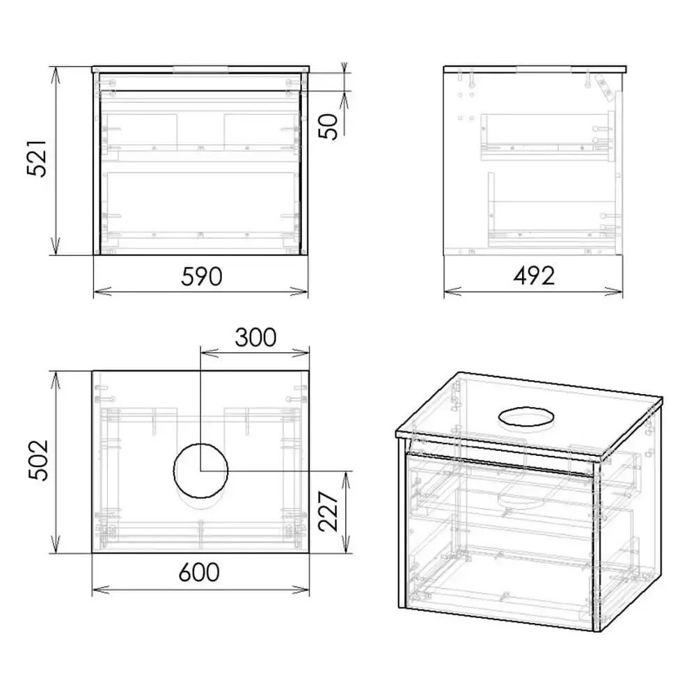 Тумба с накладной раковиной  BILOVEC F3206W:Чертеж 