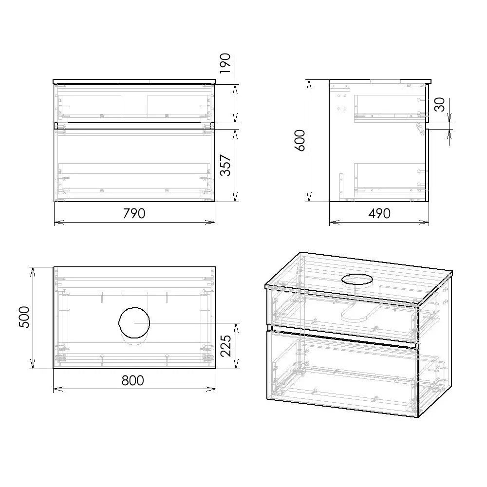 Подвесная тумба с раковиной  BLATNA F32108DR:Чертеж 