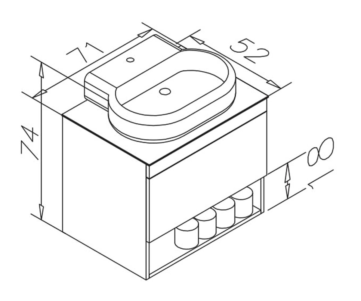 Тумба с раковиной 71 см  BLACK EDGE F32117OK:Чертеж 