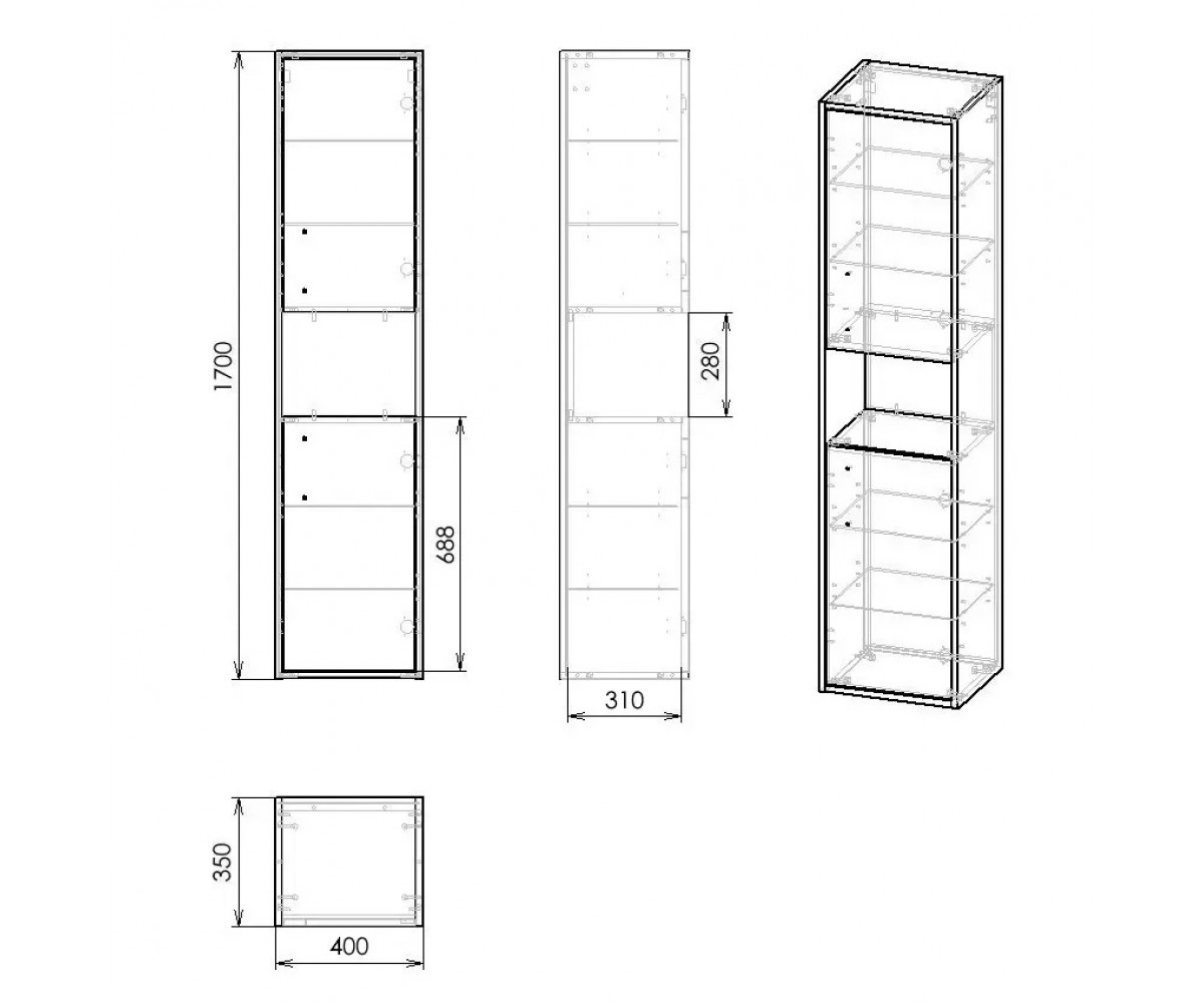 Пенал в ванную  VYSKOV F3253DR:Чертеж 