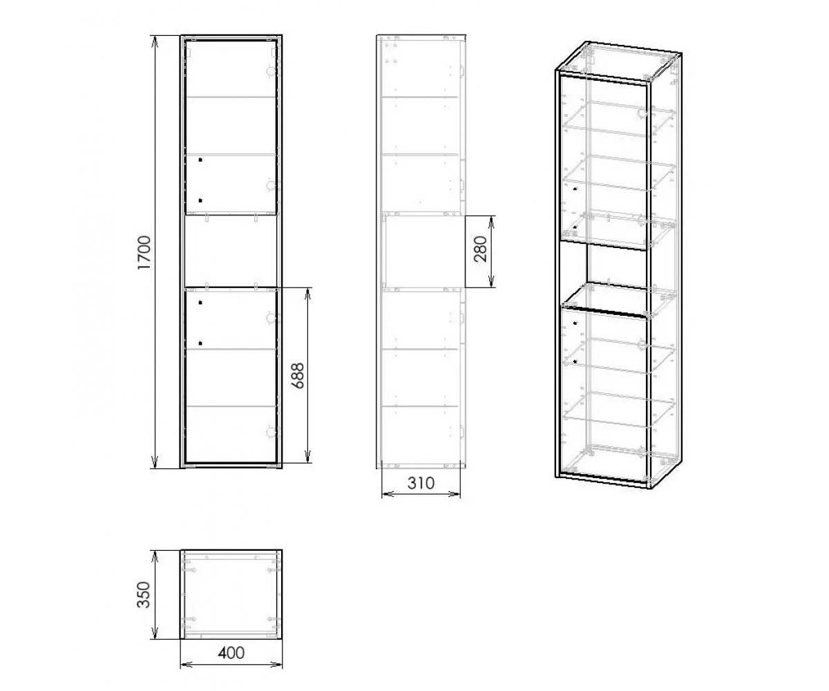 Пенал в ванную  VYSKOV F3253W:Чертеж 