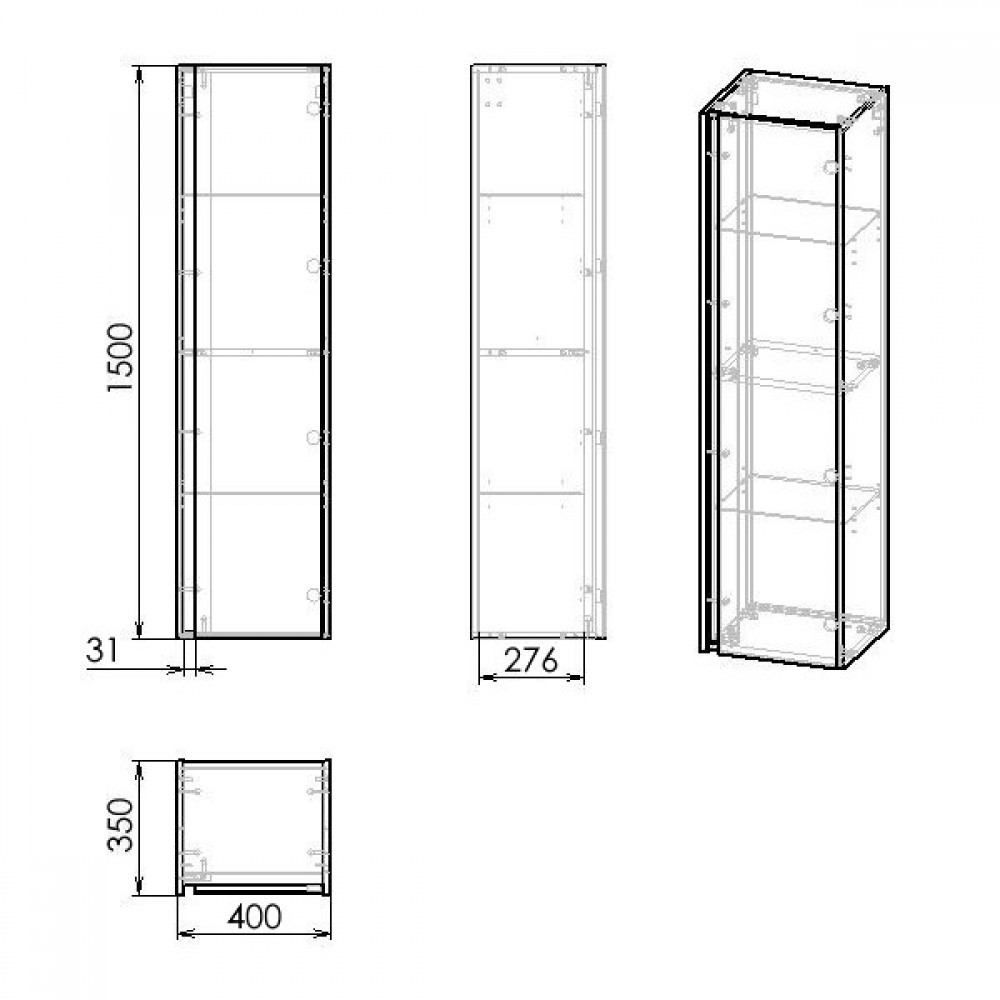 Пенал распашной в ванную  BLATNA F3283DR:Чертеж 