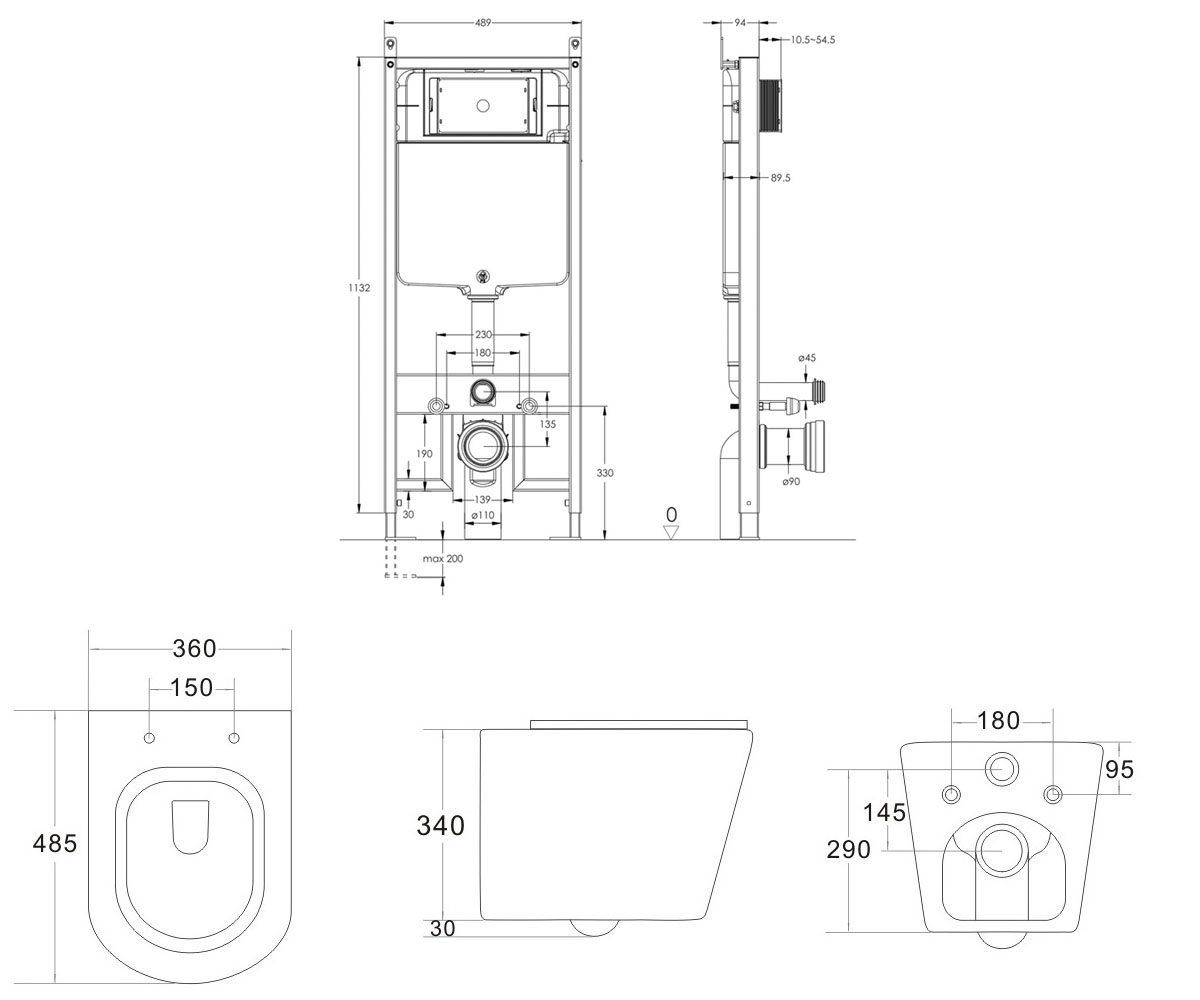 Унитаз с инсталляцией 3 в 1  JESS I11330MDG+I1230:Чертеж 