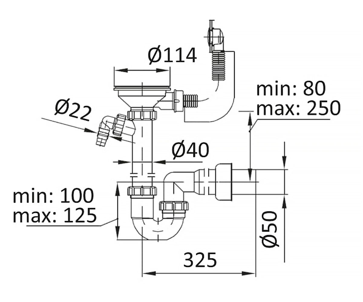 Одинарный сифон  SKR114325050:Чертеж 