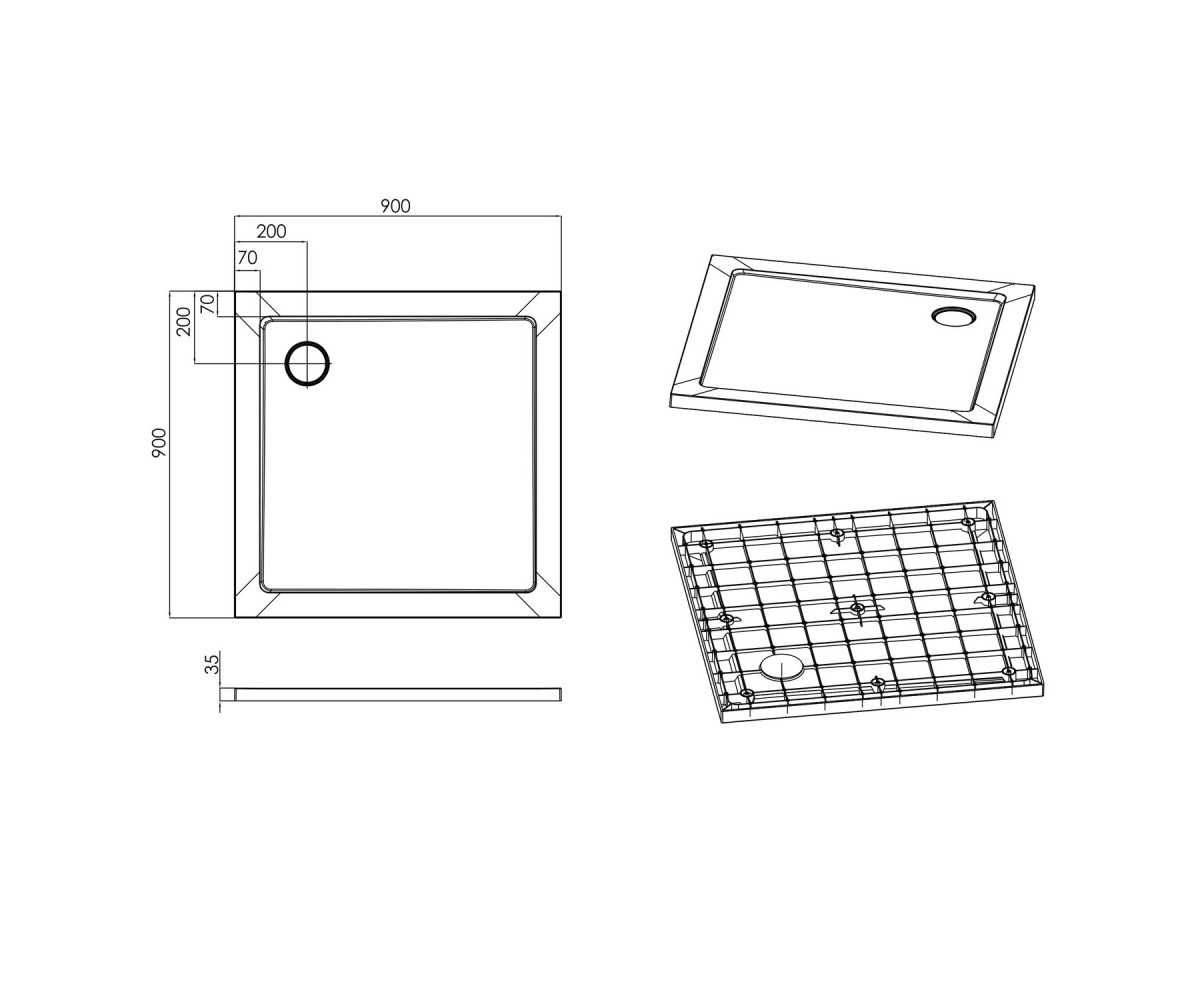 ShowerPad піддон квадратний 90*90*3,5см  SPS-9090:Чертеж 