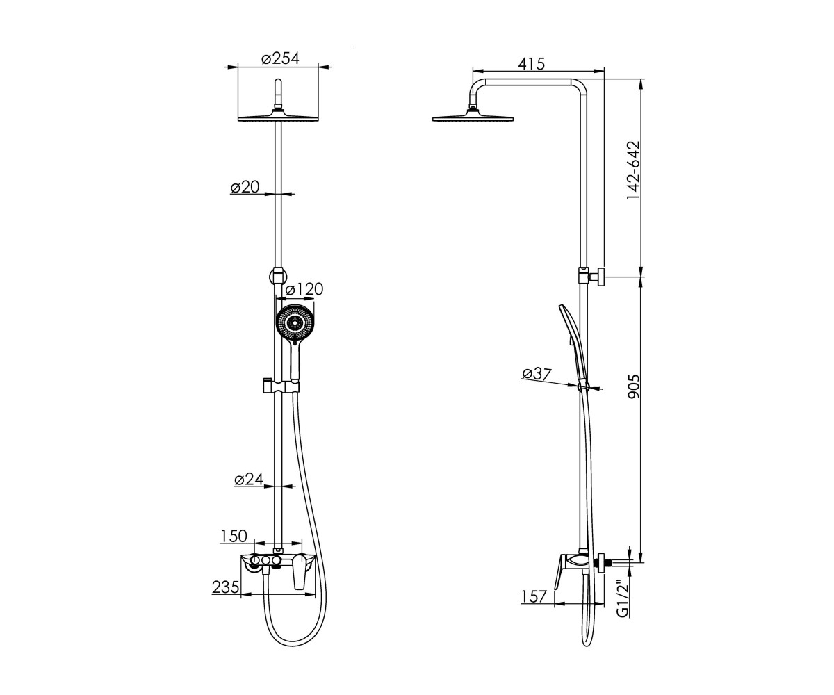 Душевая колонна со смесителем  BILA DESNE T-10262SR:Чертеж 