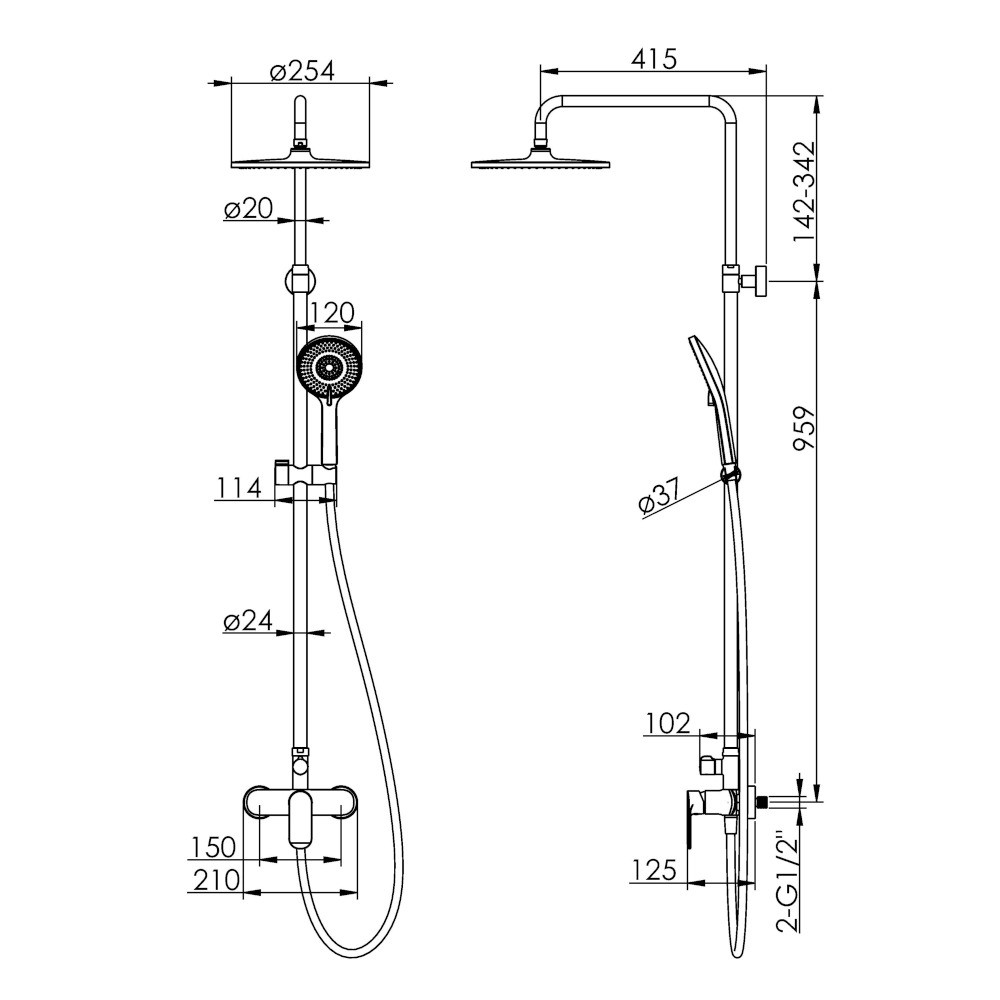 Душевая система  BILA DESNE T-15261SQ:Чертеж 