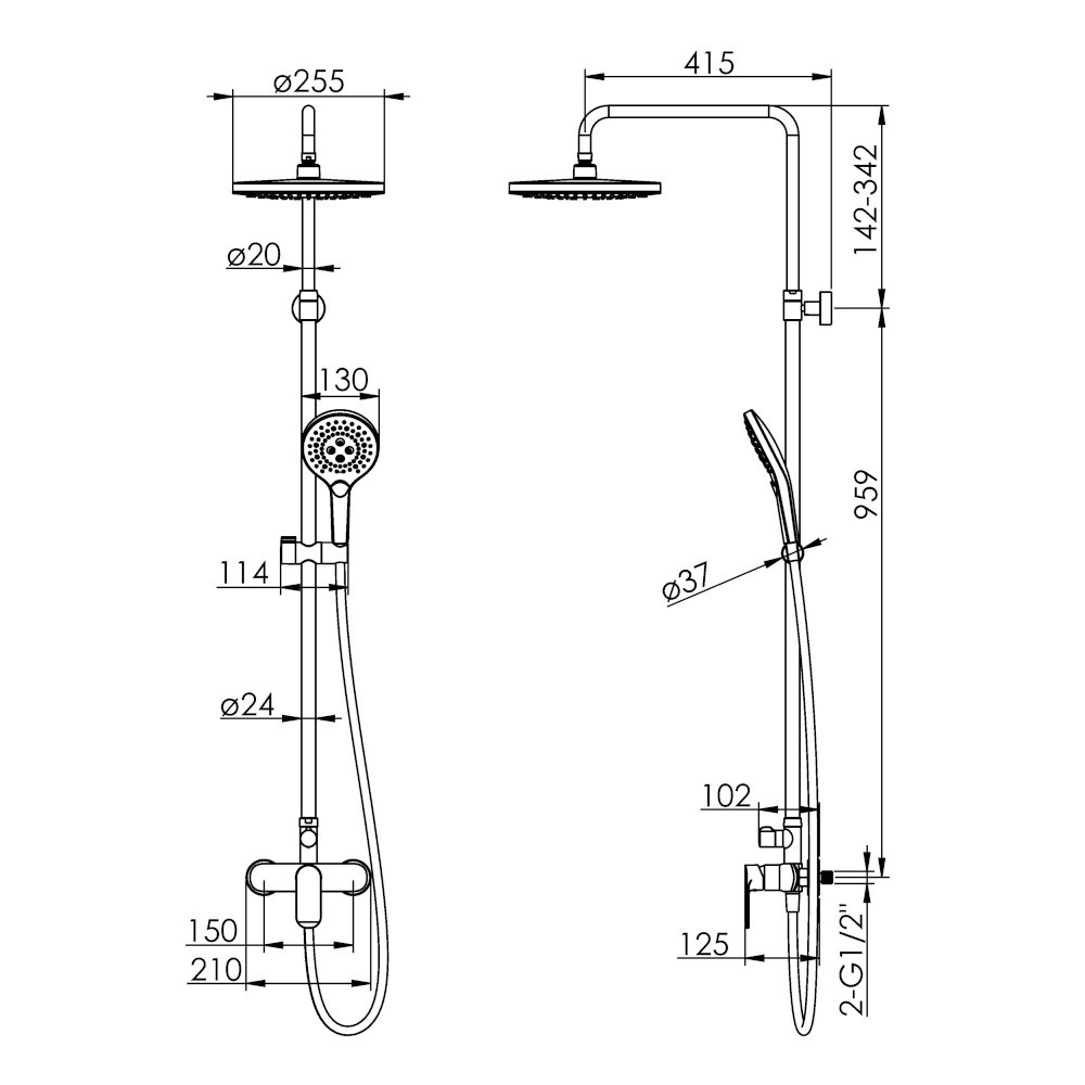 Душевая система  BILA DESNE T-15262SR:Чертеж 