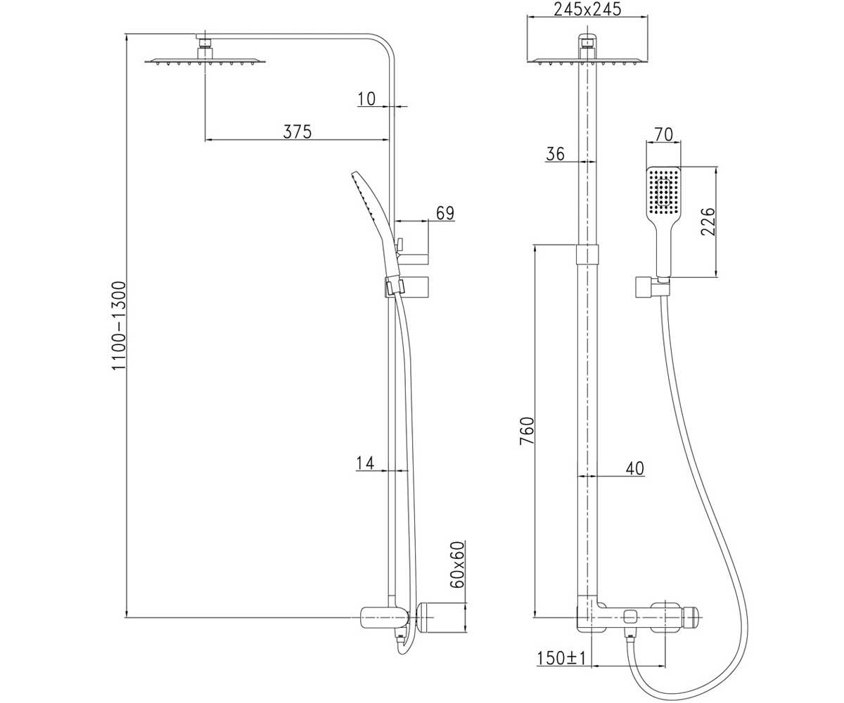 Душевая система  ODLOVE T-15300:Чертеж 