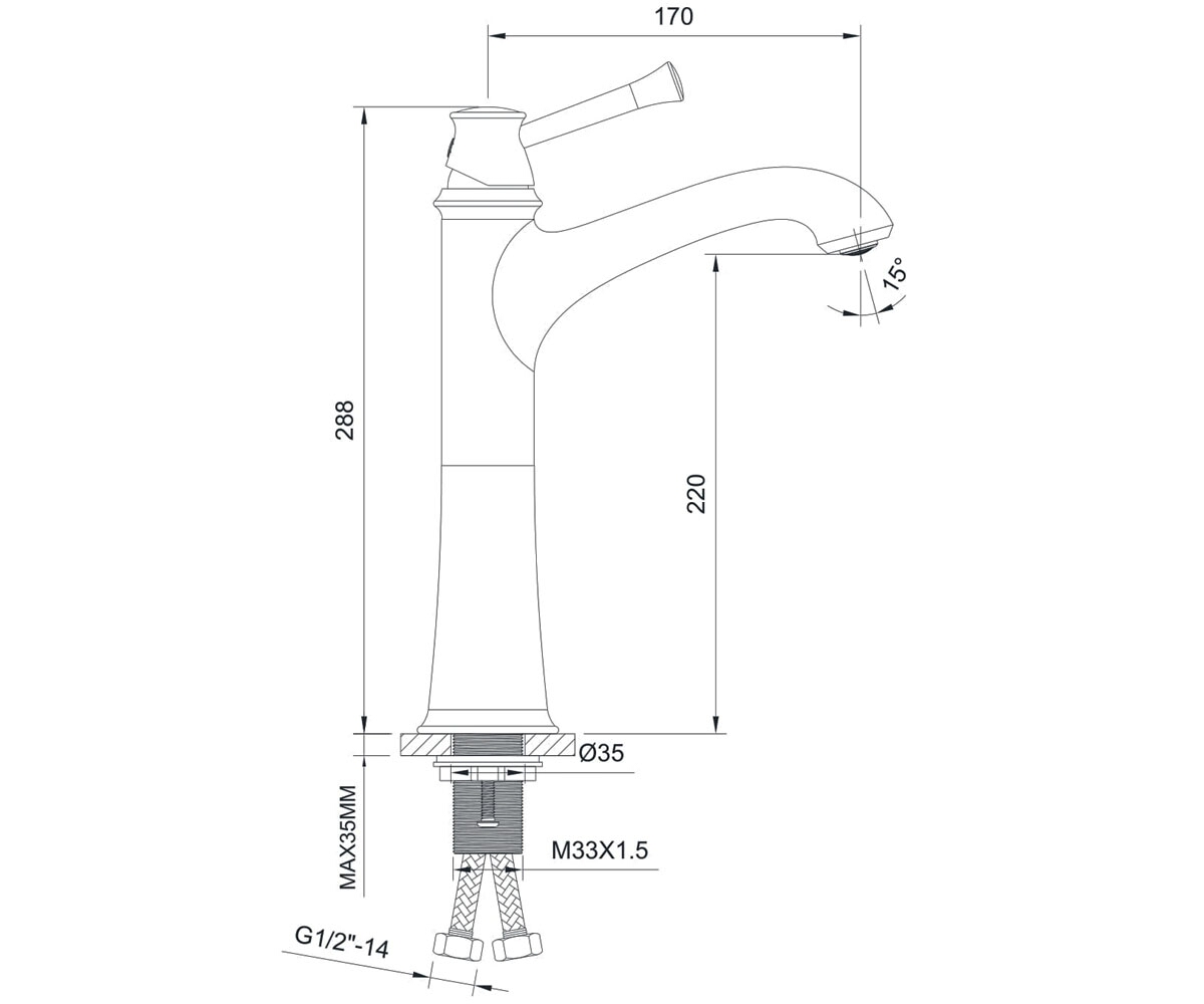Смеситель для умывальника  PODZIMA LEDOVE ZMK011701011:Чертеж 