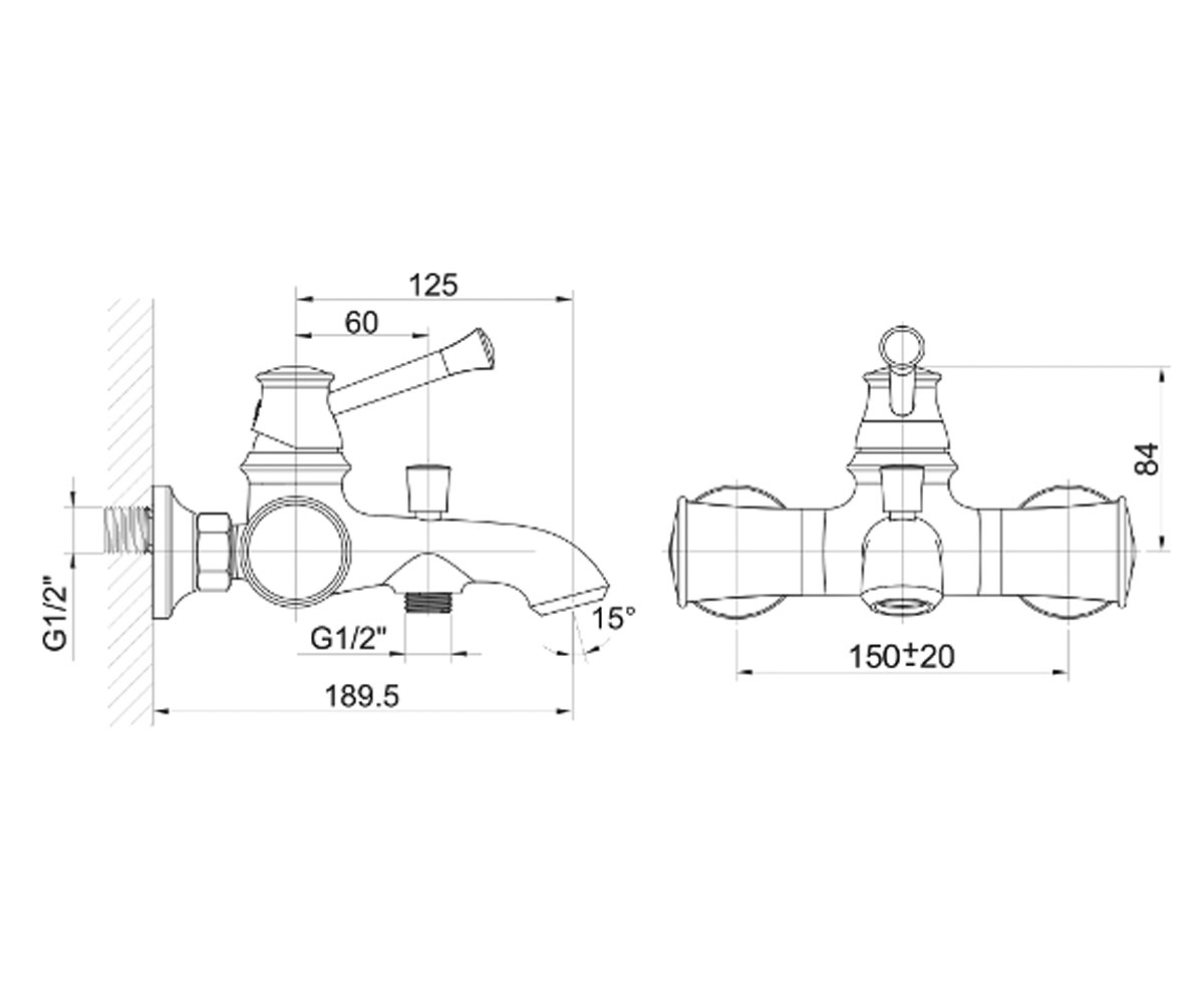 Смеситель для ванны  PODZIMA LEDOVE ZMK01170104:Чертеж 