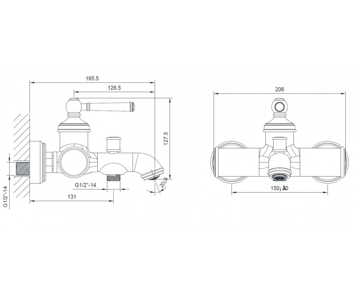 Смеситель для ванны  HYDRANT ZMK031806040:Чертеж 