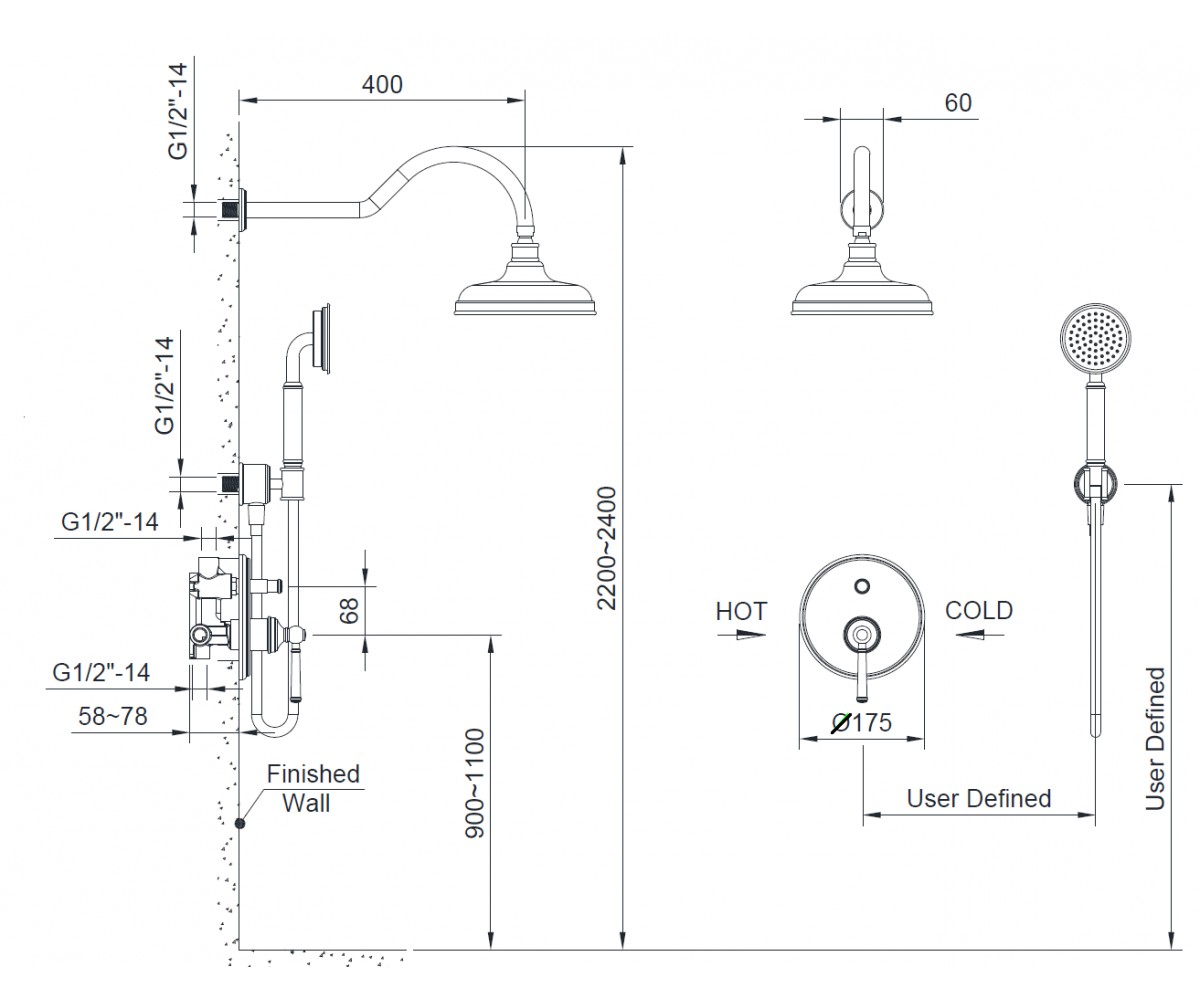 Душевая система  HYDRANT ZMK031806110:Чертеж 