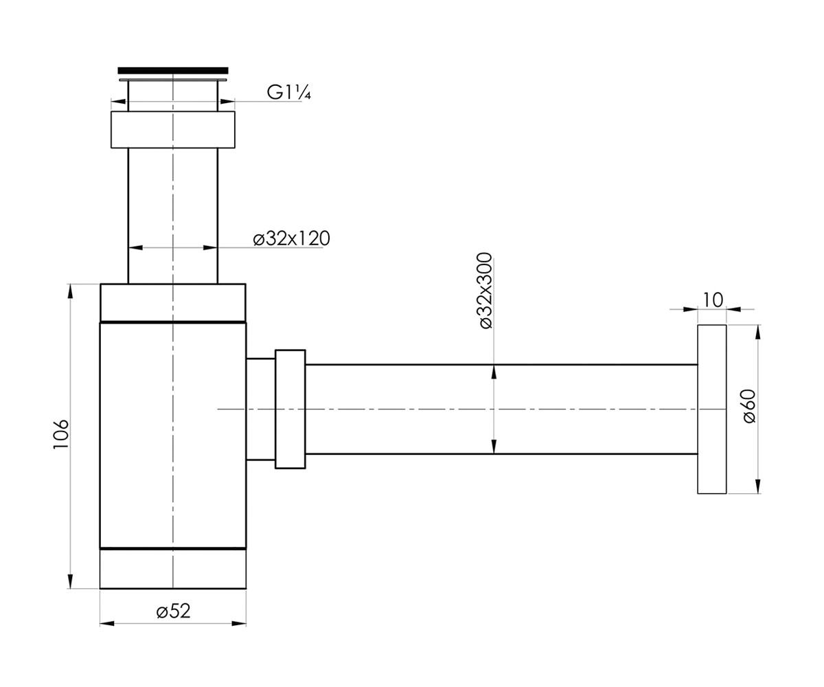 Сифон для раковины g 1 1/4  HYDRANT ZMK031806600:Чертеж 
