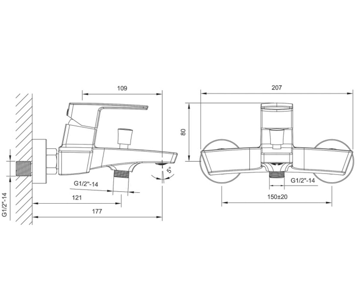 Смеситель для ванны  GRAFIKY ZMK061901040:Чертеж 