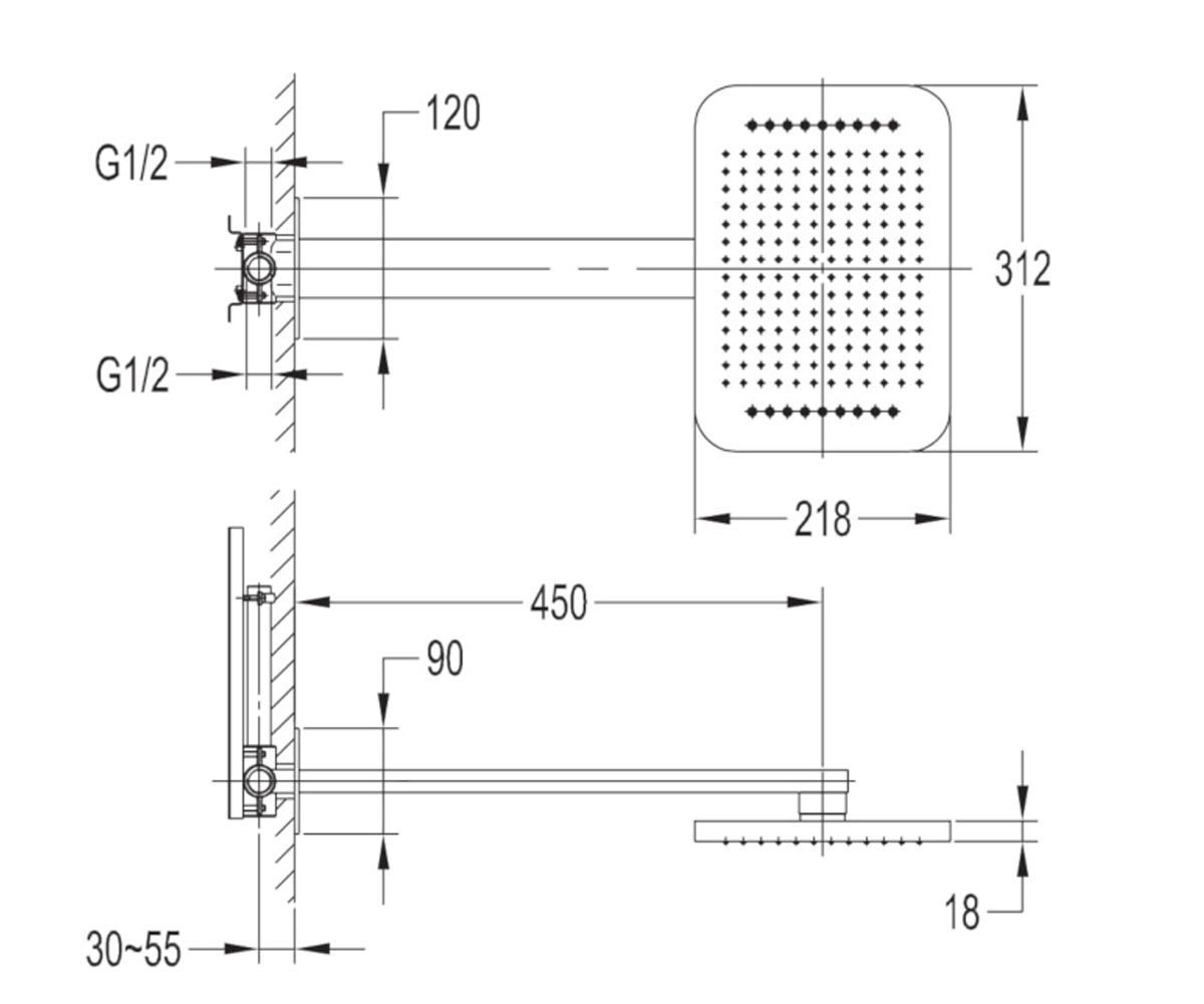 Верхний душ на 2 режима  SMART CLICK ZMK101901101:Чертеж 