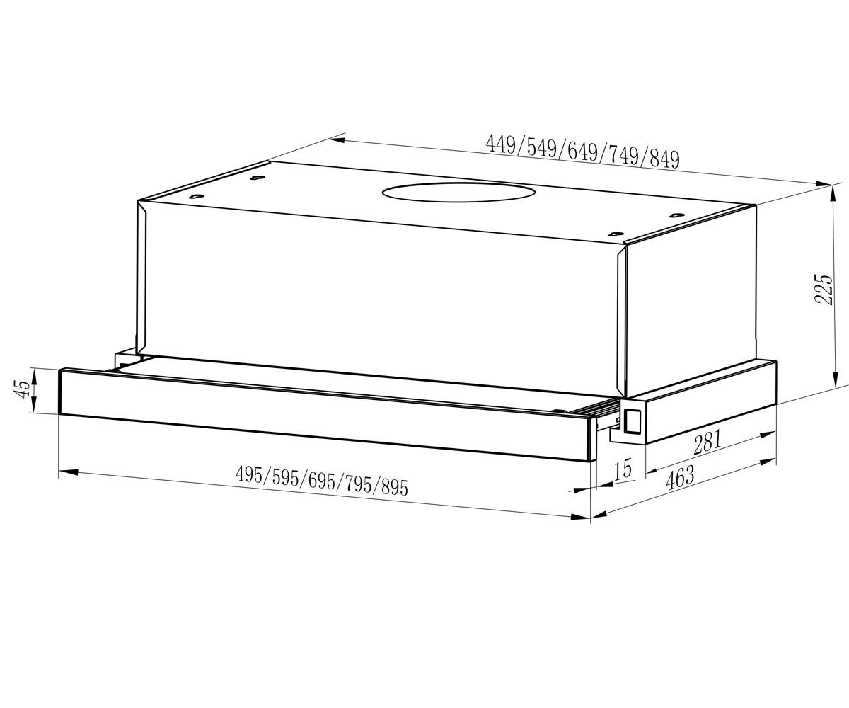 Вытяжка кухонная  SLIM SLIM WH A/60/2/T:Чертеж 
