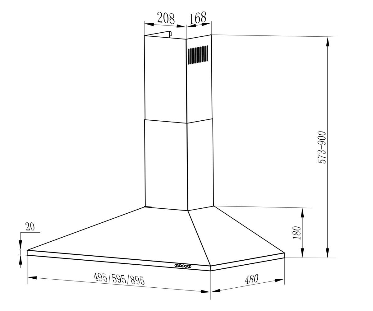 Вытяжка кухонная  UNNA UNNA X A/60 PB/2/T:Чертеж 