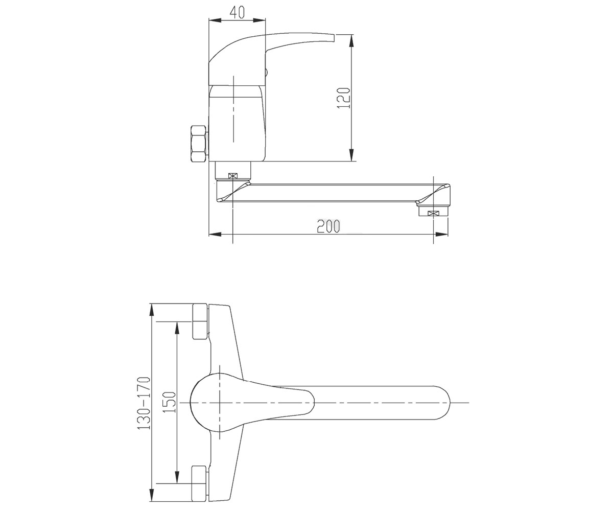 Настенный смеситель  AVA NEW BC-06-001:Чертеж 