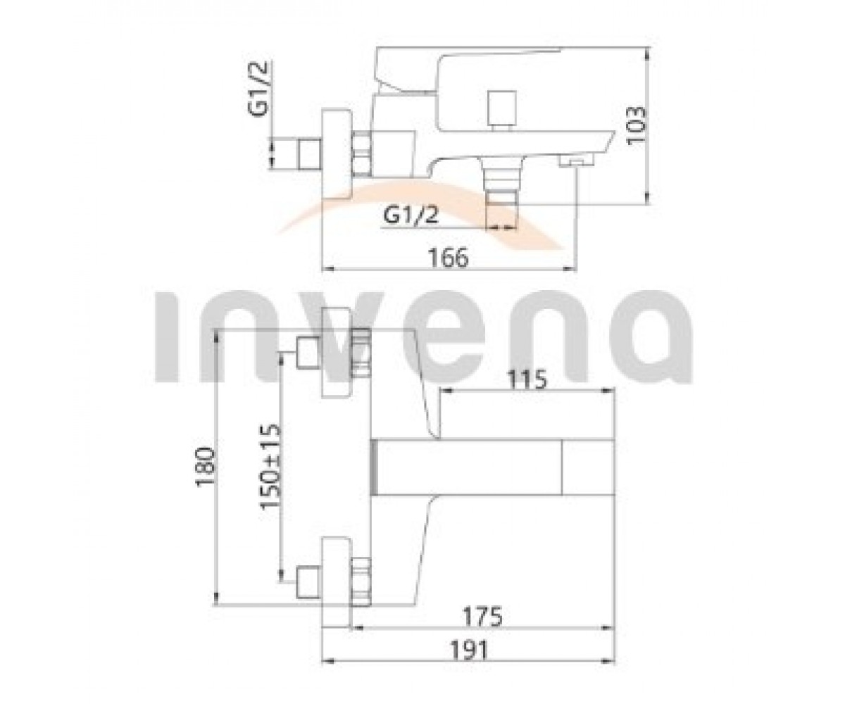 Смеситель для ванны  PAROS BW-09-001:Чертеж 