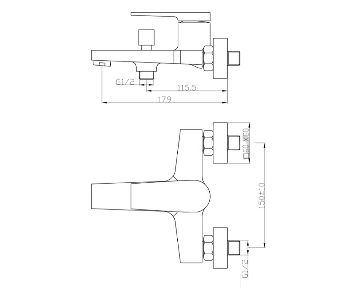 Смеситель для ванны  MIDNIGHT BW-35-014:Чертеж 