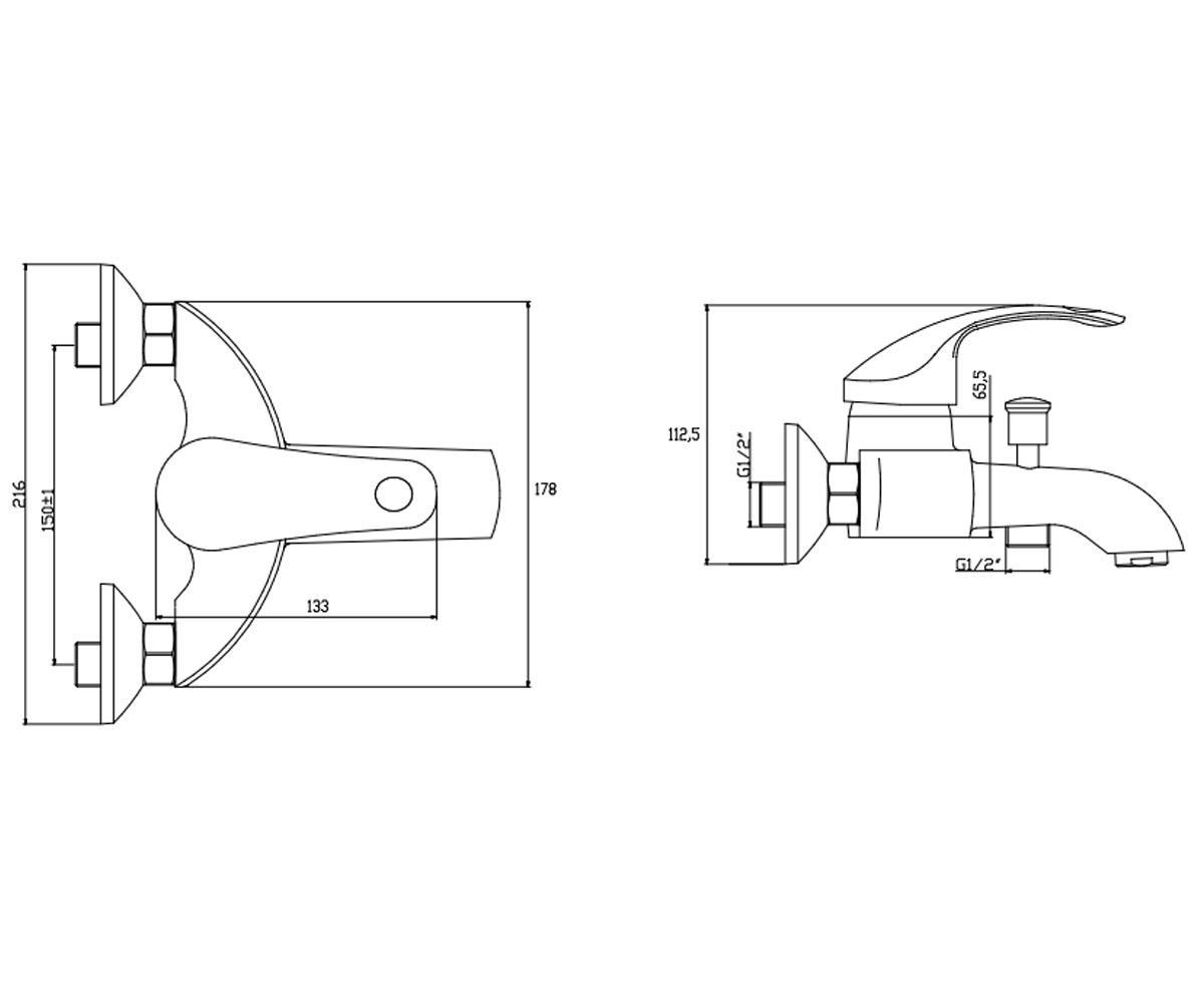 Смеситель для ванны  NEA CHROM BW-83-001:Чертеж 