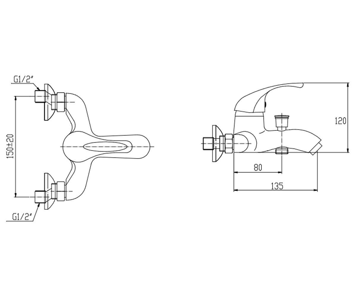 Смеситель для ванны  INIS CHROM BW-84-001:Чертеж 