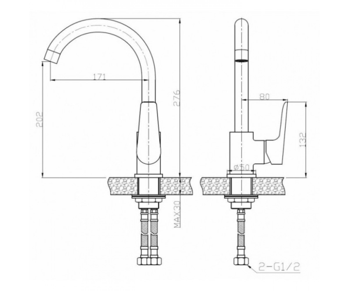 Смеситель для кухни  DOKOS BZ-19-002:Чертеж 