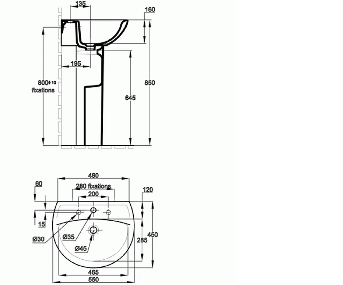 Умывальник подвесной  PATIO E4158NG-00:Чертеж 