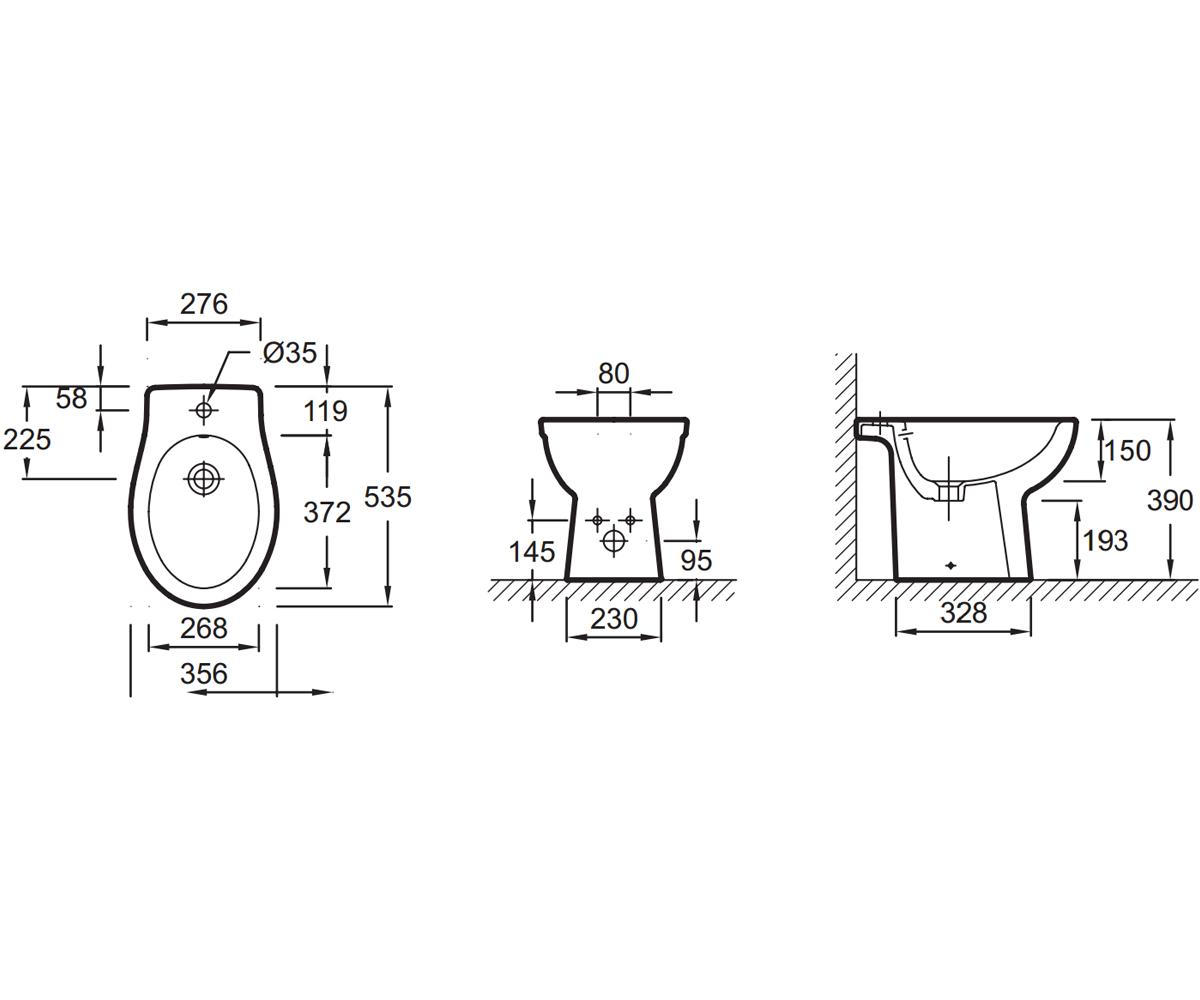 Керамическре биде  PATIO EBB0002-00:Чертеж 