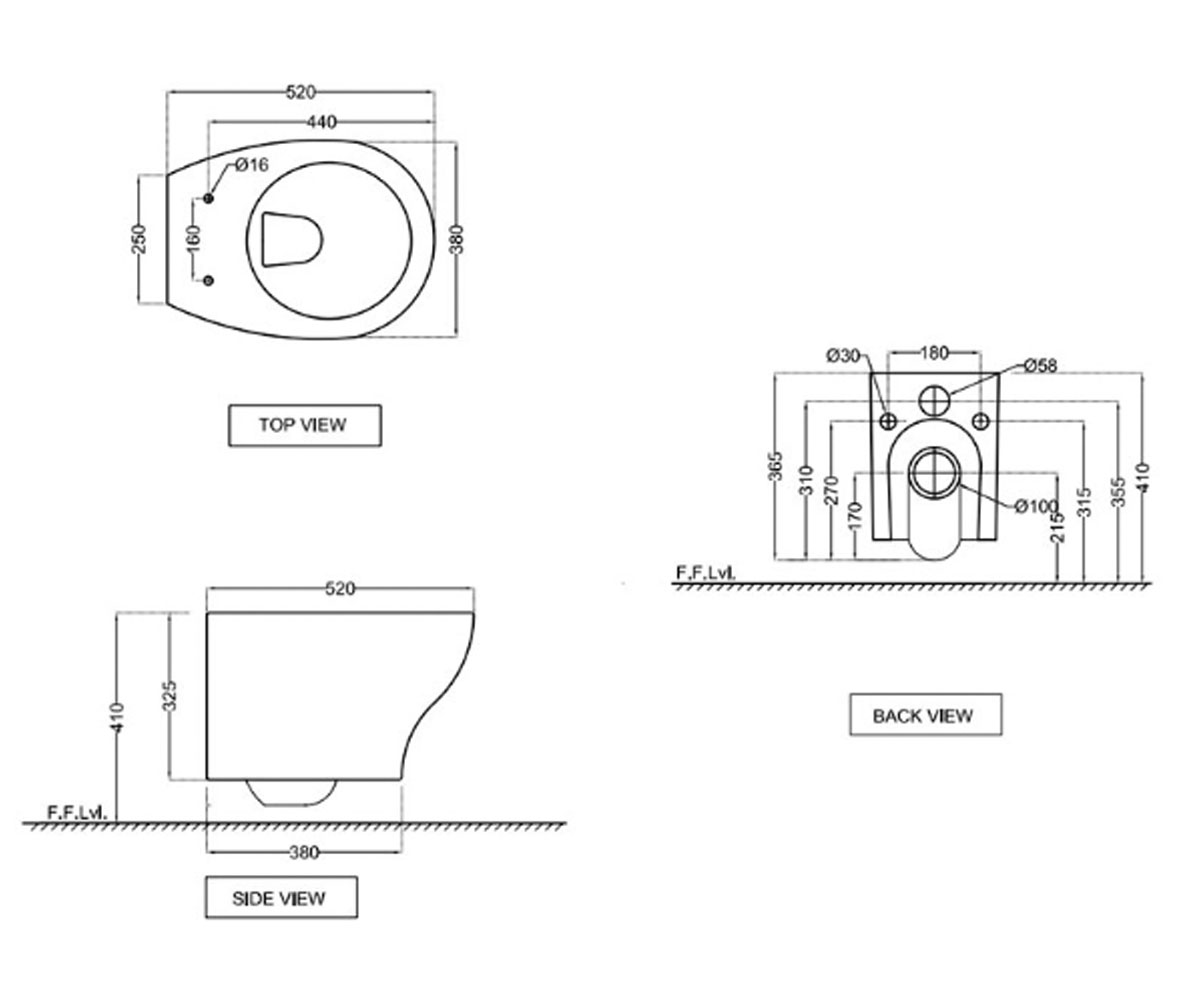 Безободковый унитаз  ARC ACS-WHT-87951:Чертеж 