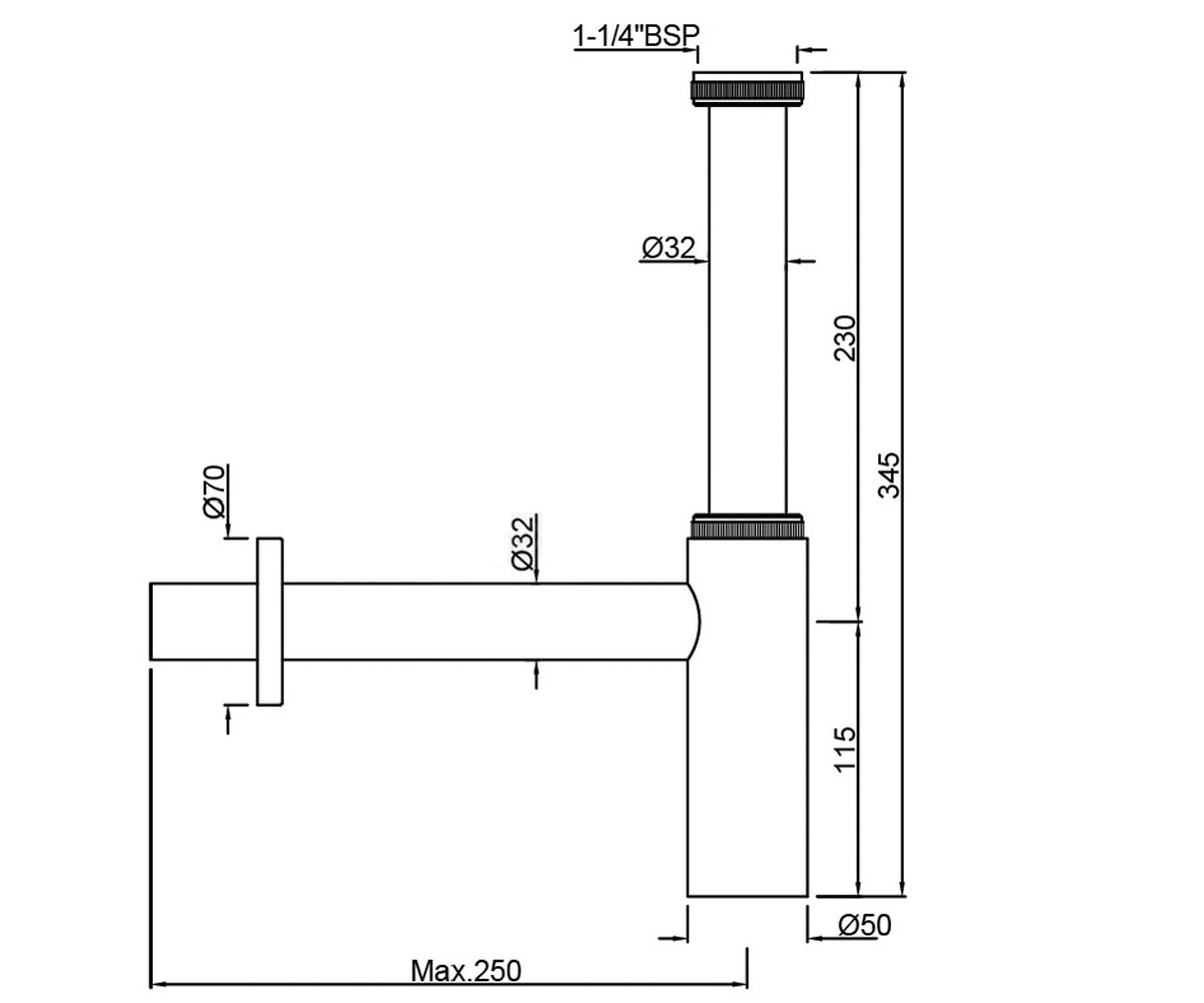 Сифон для раковины  ALD-CHR-769L250X19:Чертеж 