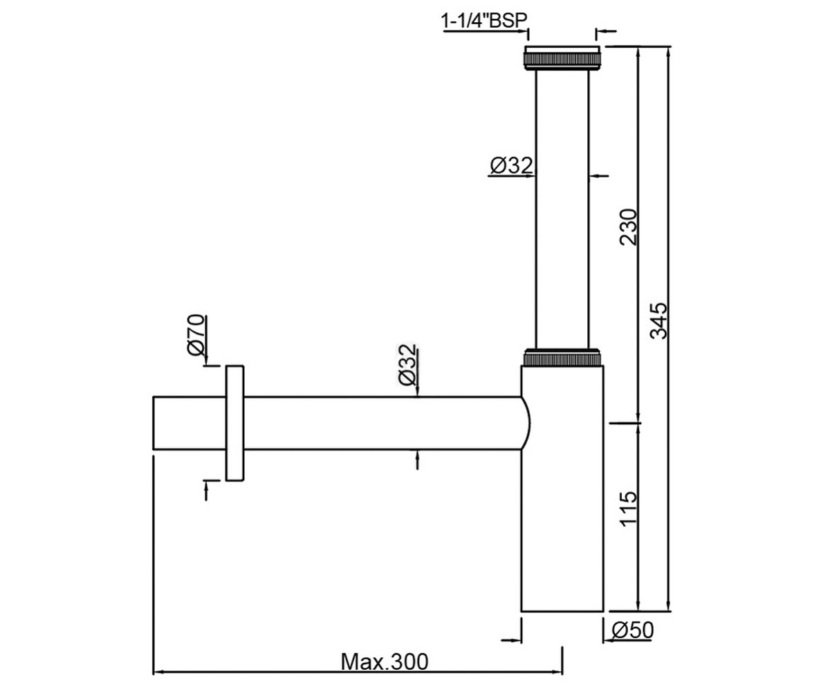 Сифон для раковины  ALD-CHR-769L300X19:Чертеж 