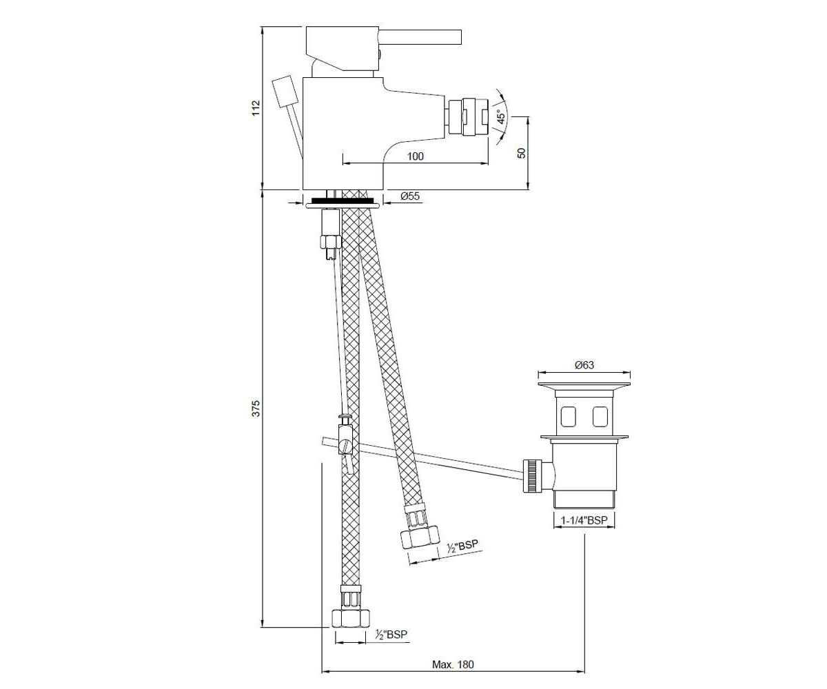 Смеситель с донным клапаном  FLORENTINE FLR-CHR-5213B:Чертеж 