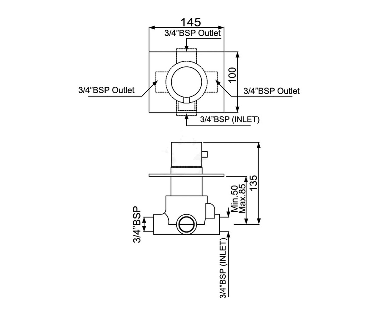 Переключатель на 4 положения  FLORENTINE FLR-CHR-5287:Чертеж 