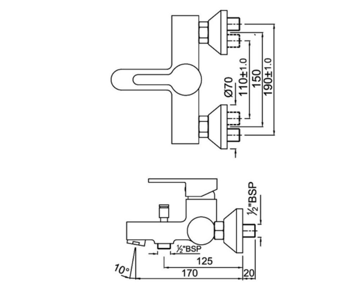 Смеситель для ванны  FUSION FUS-CHR-29119:Чертеж 
