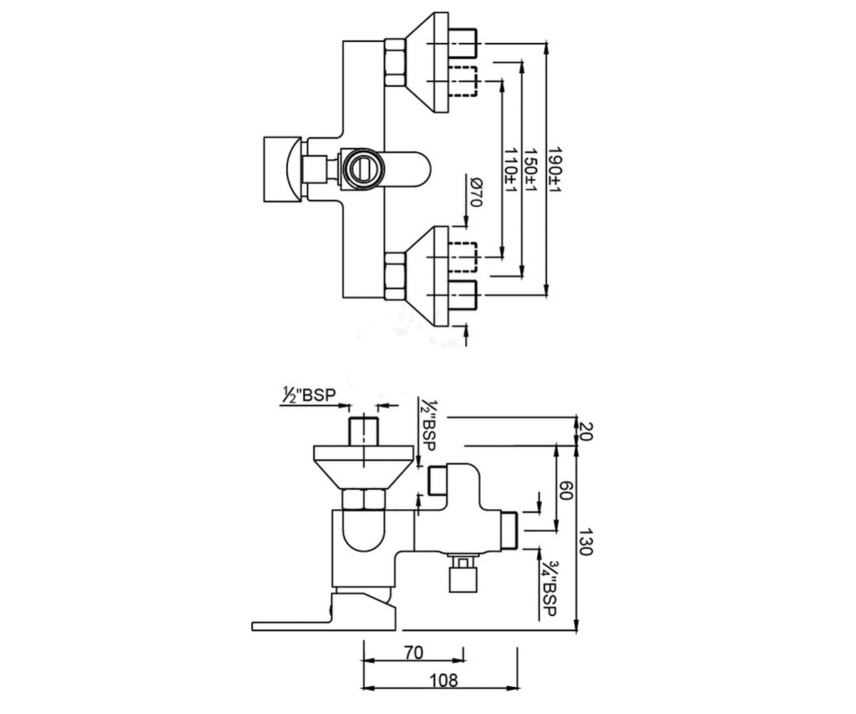 Смеситель для душа и кронштейна  FUSION FUS-CHR-29145:Чертеж 