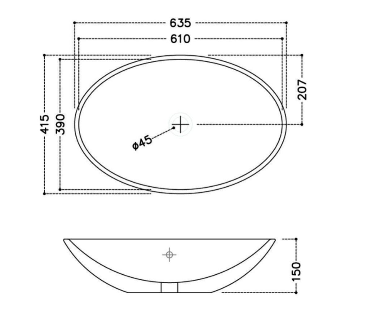 Умывальник накладной овальный  JDS JDS-WHT-25901:Чертеж 
