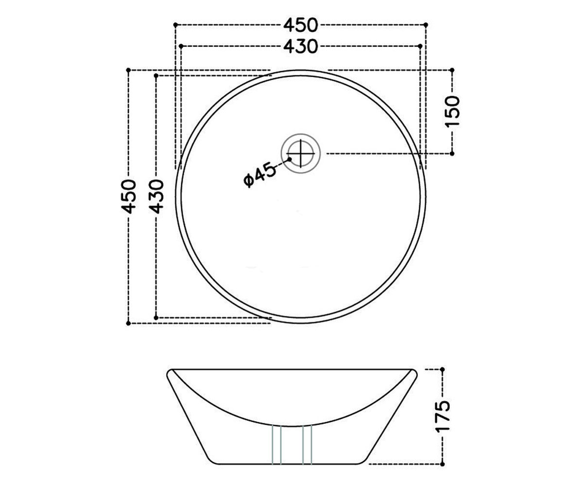 Раковина накладная  JDS-WHT-25905:Чертеж 