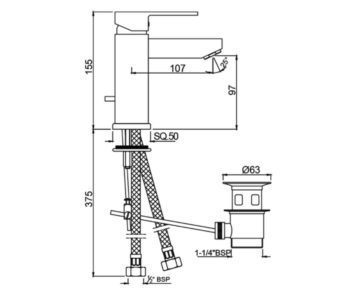 Смеситель с гидрозатвором  KUBIX KUB-CHR-35052FB:Чертеж 