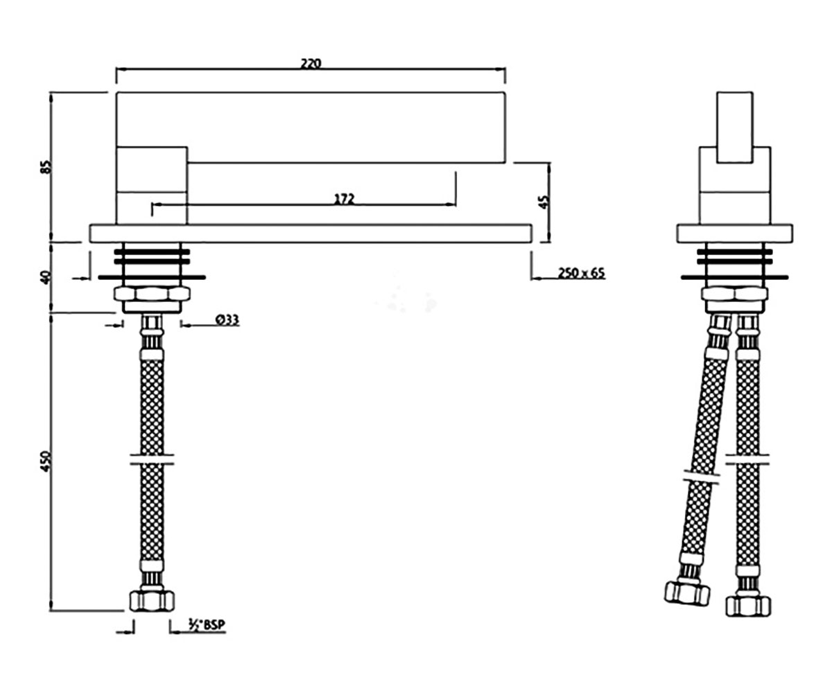 Скрытый смеситель на раковину  LINEA LIN-CHR-71011B:Чертеж 
