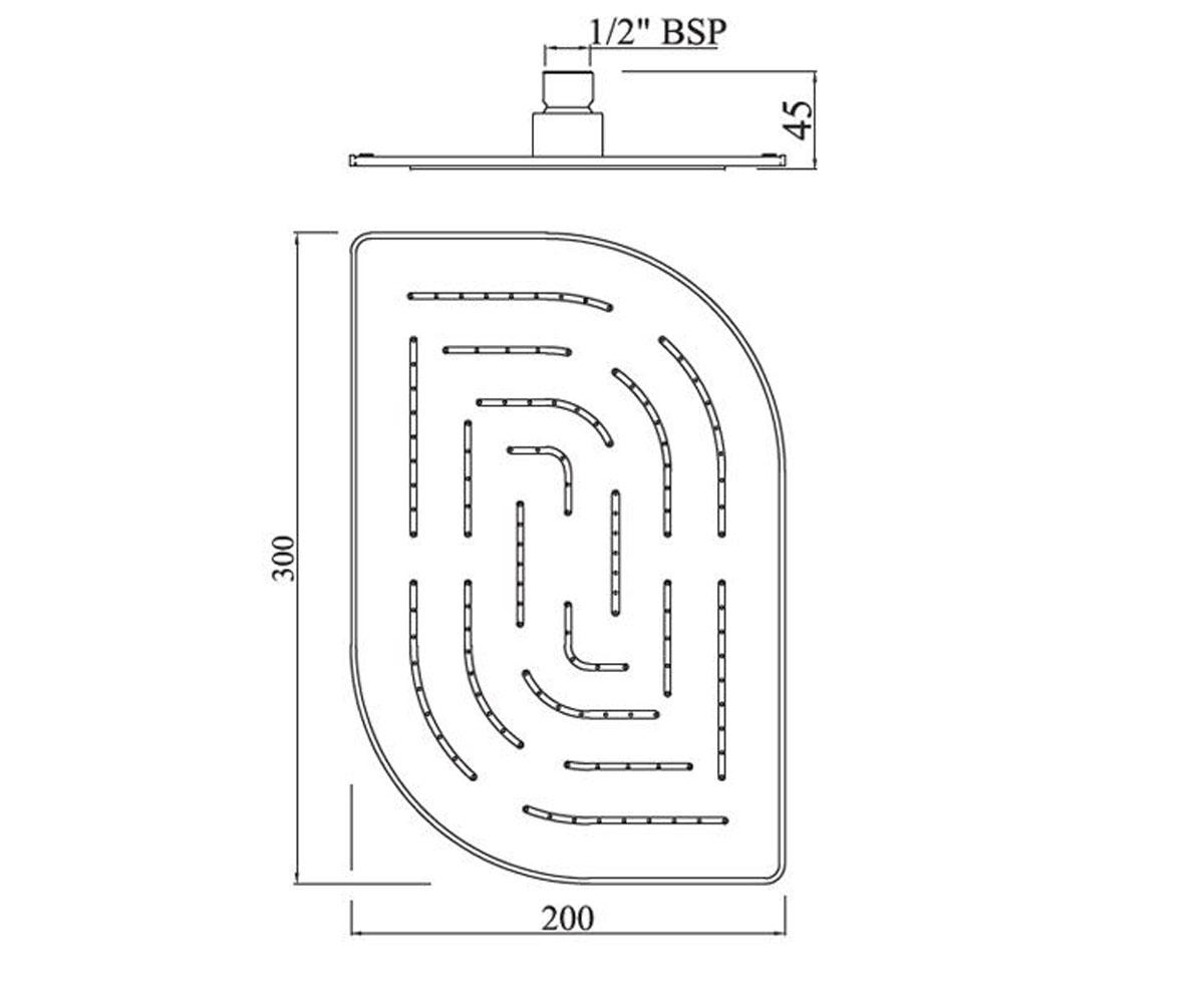 Душевая головка 30х20 см  MAZE OHS-CHR-85859M:Чертеж 