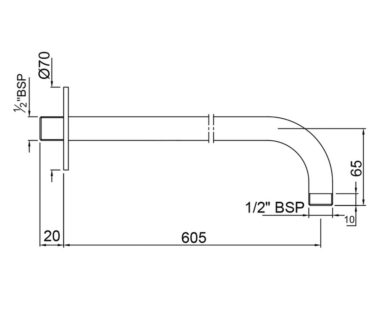 Душевой кронштейн 60 см  SHA-CHR-479L600:Чертеж 