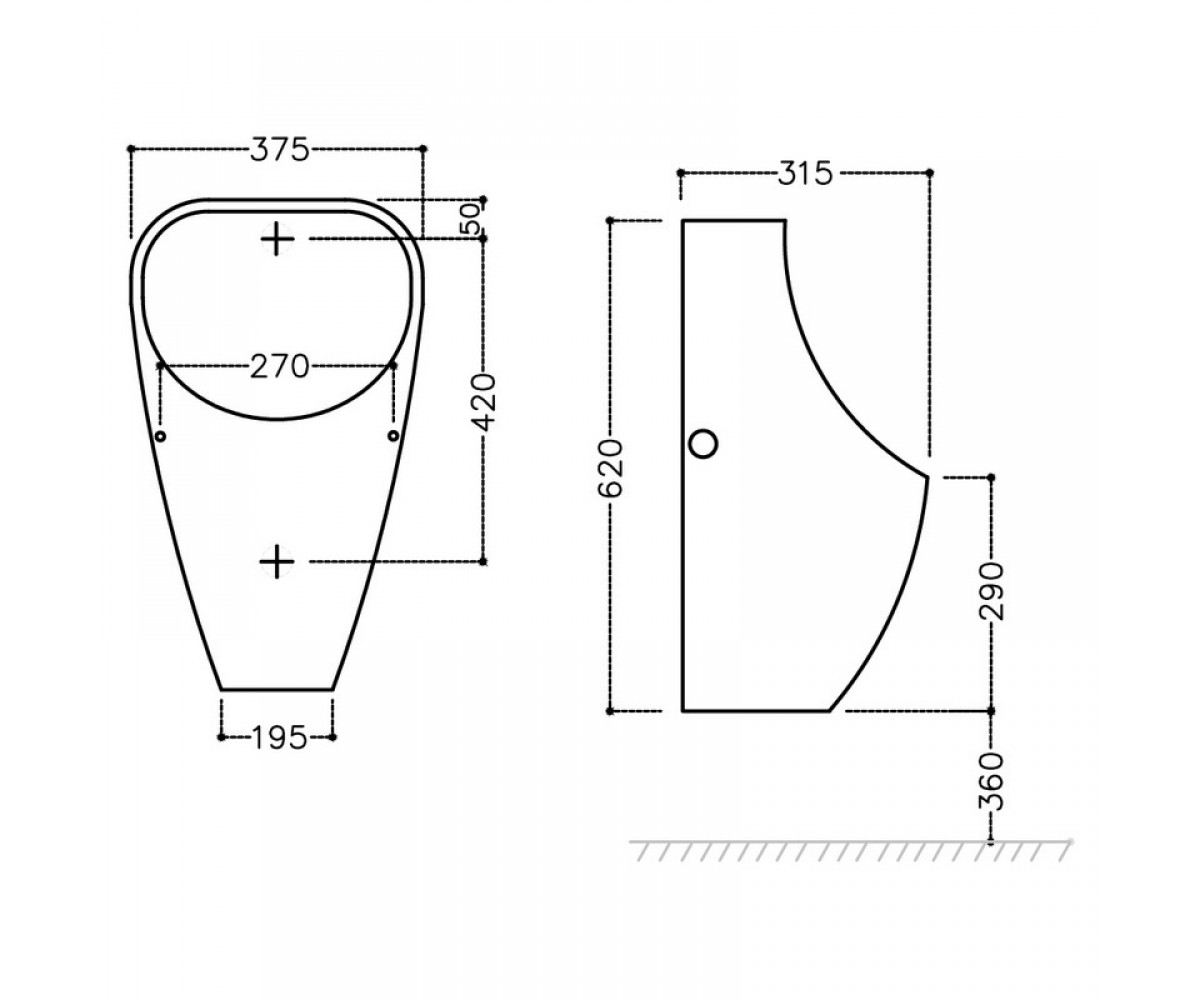 Писсуар без крышки  URS-WHT-13253N:Чертеж 