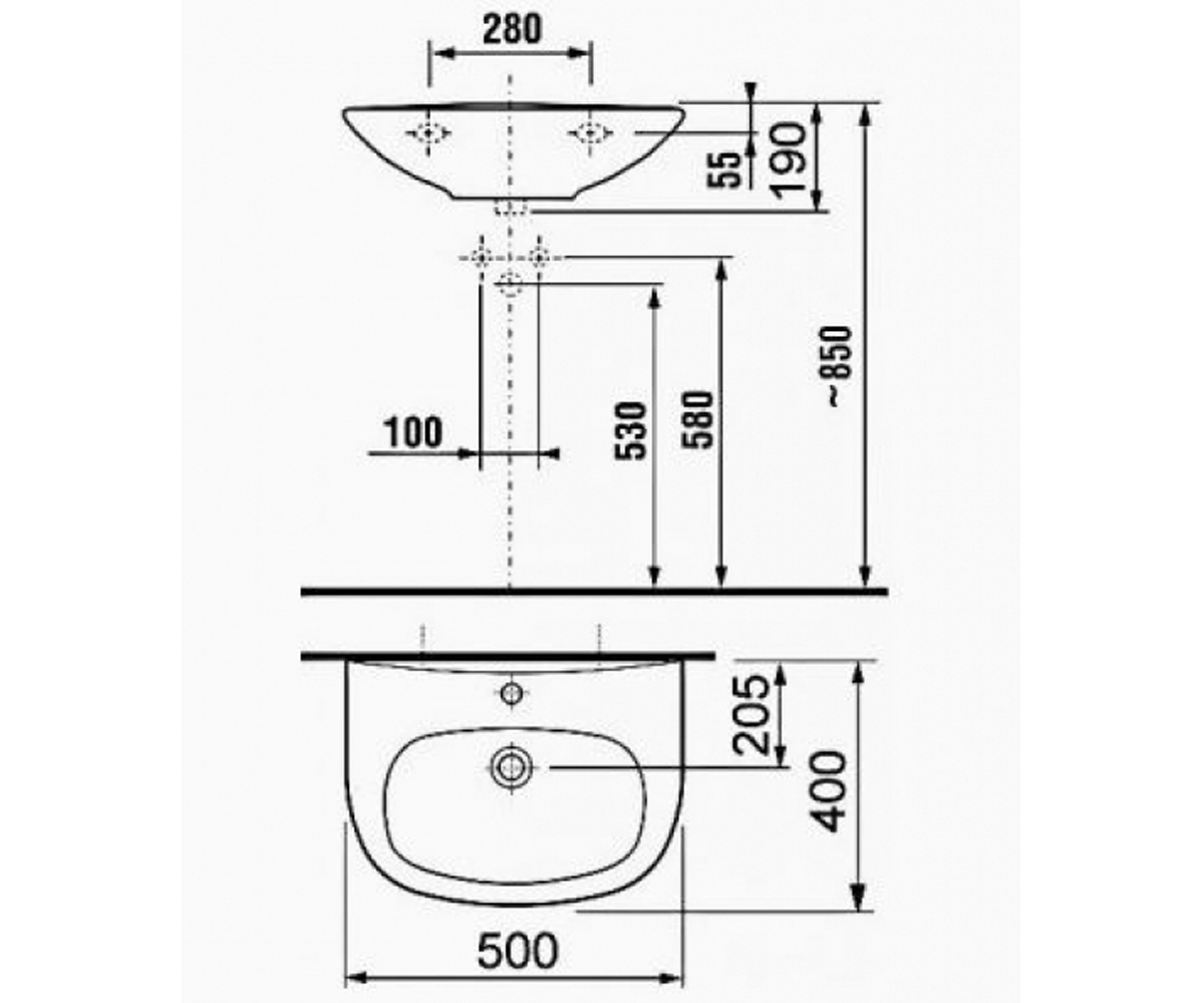Раковина подвесная  ZETA H8103900001041:Чертеж 