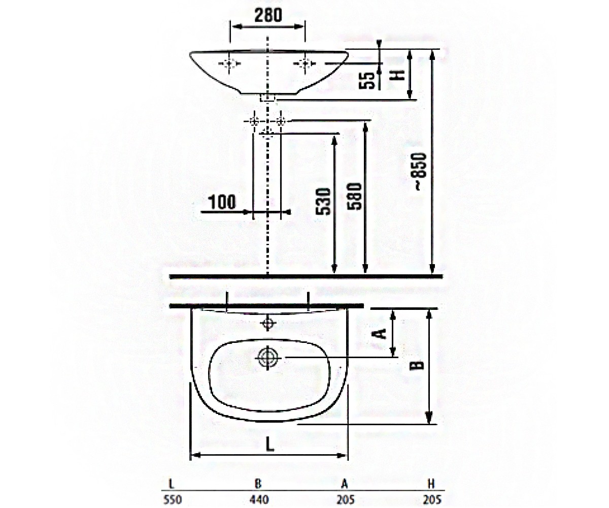 Раковина керамическая  ZETA H8103910001041:Чертеж 