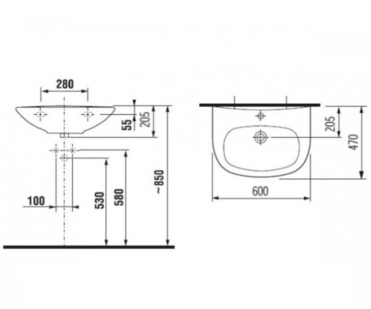 Керамическая раковина  ZETA H8103920001041:Чертеж 