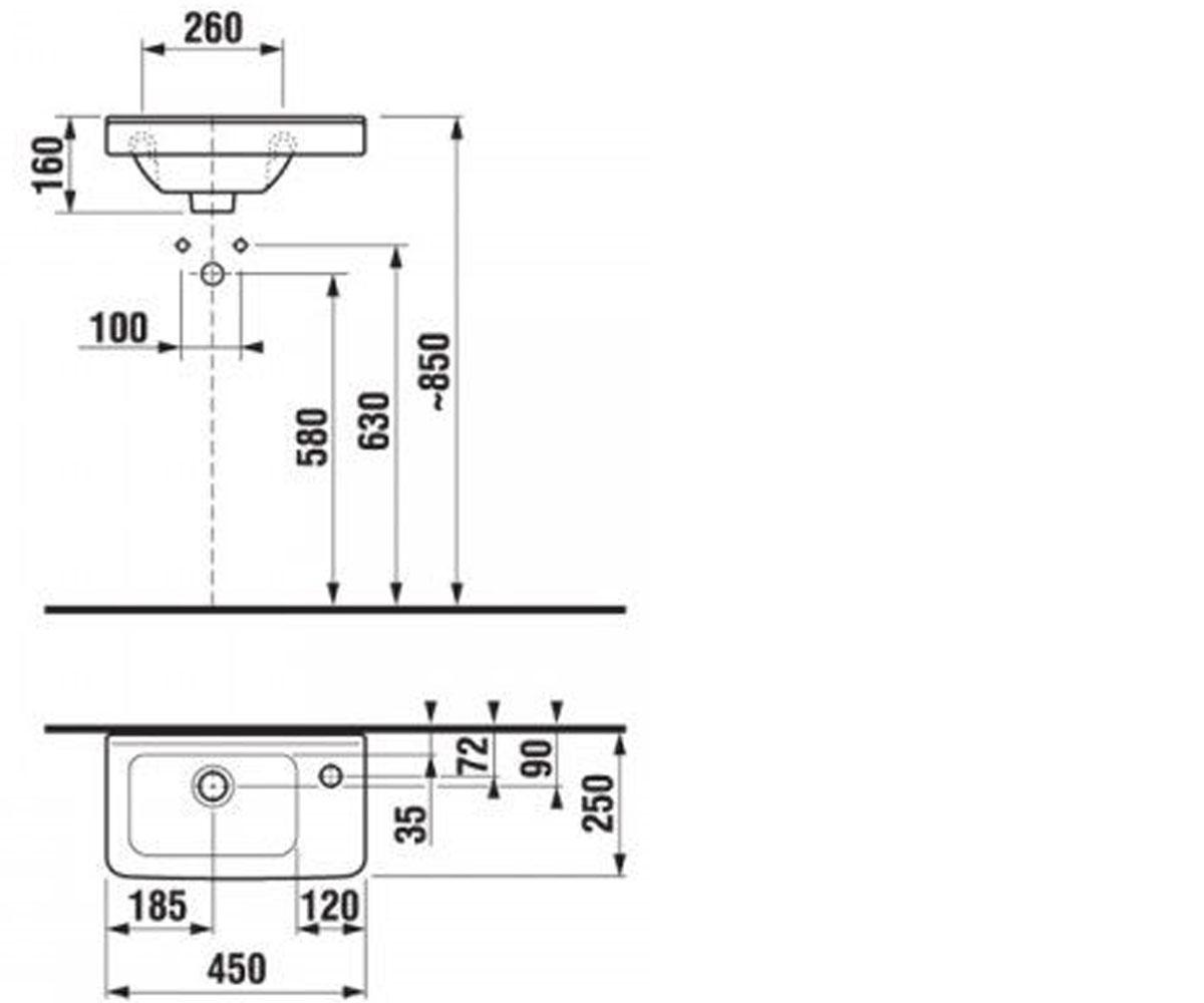 Керамическая раковина  CUBITO H8114240001061:Чертеж 